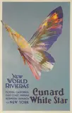 Walter Thomas, CUNARD WHITE STAR, New World Rivieras, lithographic poster in colours, printed by Liverpool Printing on metalic-silver paper, cond