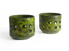 Mado Jolain, Deux cache-pots, A pair of enamelled ceramic flowerpots by Mado Jolain designed circa 1955