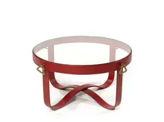 Table basse by Jacques Adnet, A leather, brass and glass coffee table by Jacques Adnet designed circa 1940, sold Dec 2022