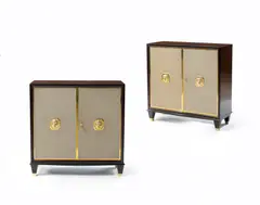 Maison Jansen, Paire de buffets, A pair of oak and brass cabinets by Maison Jansen designed circa 1940