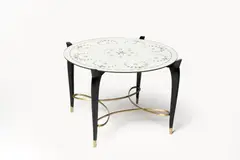 René Prou, Table basse, A black lacquered wood, brass and glass coffee table  by René Prou designed circa 1930