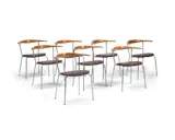 Suite de huit chaises mod. JH 701 by Hans J. Wegner, A set of eight steel, teak and rosewood, leather seats mod, offered Dec 2022