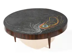 Table basse «Mosaico» by Katharina Welper, A wood, metal and ceramic "Mosaico" coffee table by Katharina Welper designed in 2020, offered Dec 2022