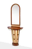 Rare coiffeuse by Gio Ponti, A rare wood, parchment and Fontana Arte glass mirror vanity by Gio Ponti circa 1933-34, offered Dec 2022