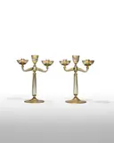 Salviati & C., Pair of Candelabra, blown glass, hand decorated with enamels, foil label to each 'SALVIATI & Co