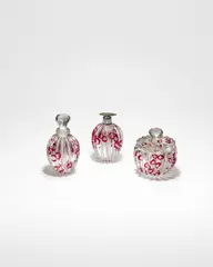 Archimede Seguso, Rare Ad Anelli Dressing Table Set, comprising jar and cover, atomizer and scent bottle, internally decorated glass, acid stamp to each 'MADE IN ITALY'