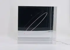 Thinline by Ai Weiwei, 2017, Multiple comprising glass fibre light line and PMMA mirror backdrop, within an acrylic display case, sold Oct 2022