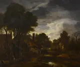 Aert van der Neer, Dorflandschaft im Mondschein, Öl auf Holz
