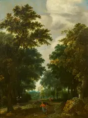 Salomon Rombouts, Waldlandschaft mit Figuren, Öl auf Holz