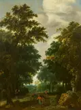 Salomon Rombouts, Waldlandschaft mit Figuren, Öl auf Holz
