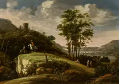 Abraham Blommaert, Weite Flusslandschaft mit Reiter vor einer Burgruine, Öl auf Holz
