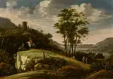 Abraham Blommaert, Weite Flusslandschaft mit Reiter vor einer Burgruine, Öl auf Holz