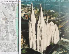 Christo, Mein Kölner Dom, Wrapped (Project For Cologne - Germany), 1992, Farblithographie mit Collage (Mischtechnik) auf Karton