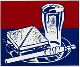 Roy Lichtenstein, Sandwich and Soda, 1964, Farbserigrafie auf Klarsichtfolie