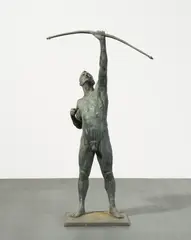 August Bischoff, Bogenschütze, Bronze, graubraun patiniert und Nylonfaden