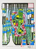 Pazifischer Regentropfen auf Tahiti by Friedensreich Hundertwasser, 1989, Farbholzschnitt auf Japan, sold May 2022
