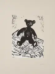 Teddy by Stephan Balkenhol, 2004, Farbholzschnitt auf chamoisfarbenem Somerset (Wasserzeichen), sold Oct 2023