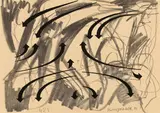 Martin Kippenberger, Fortuna im Würgegriff, 1985, Lettraset und Bleistiftzeichnung, über Offset-Druck des Künstlers A.R. Penck, auf Velin