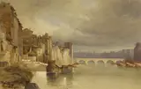 Alexandre Calame, Das Ufer der Etsch in Verona (?), Aquarell auf Papier