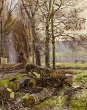 Hugo Mühlig, Vorfrühling an der Grafenberger Allee, Öl auf Karton