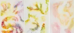 Robert Reschkowski, "Élan vital D-Zyklus zweites Triptychon", 2021, 3-teiliges Werk. Jeweils: Harzöllasuren auf Leinwand
