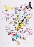 Jean Tinguely, Viva Picasso (Aus: Hommage à Picasso), 1973, Farbserigrafie und farbige Aluminiumfolie auf Büttenkarton