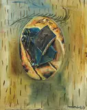 Jörg Immendorff, "O.K. auf dem Weg zur Arbeit" (Affenauge), 1989, Öl auf Leinwand