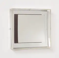 Spiegelobjekt by Adolf Luther, 1970, Konvexer, runder Spiegel auf quadratischem Spiegel auf Holz in Plexiglaskastenrahmen., sold Sep 2022