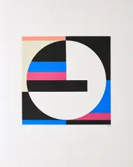 Walter Dexel, Mit schwarzem horizontalen Balken (Aus: Scheibe im Quadrat), 1970, Farbserigrafie auf leichtem Karton