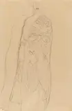 Gustav Klimt, Bildnis Paula Zuckerkandl. Mit Umhang stehend von vorne, Wiederholung des Umrisses der linken Seite