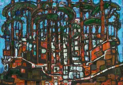 "Blaue Pineta in Trümmern (Ischia)" by Max Kaus, 1957, Öl auf Holz, sold Jun 2022