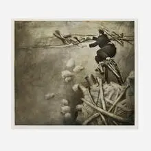 Robert ParkeHarrison, Patching the Sky (from the Exhausted Globe suite), 1997, photogravure, hand-coated with beeswax