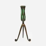 Blown-out candlestick by Tiffany Studios, c. 1910, patinated bronze, hand-blown glass, sold Jul 2025