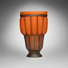 Vase by Daum and Majorelle, c. 1920, hand-blown glass, iron, sold Jul 2025