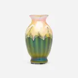 Quezal, Hooked-feather vase, c. 1910, hand-blown glass
