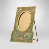 Tiffany Studios, Abalone picture frame, c. 1920, acid-etched and gilt bronze, mother-of-pearl, glass