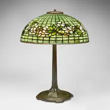 Tiffany Studios, Dogwood Band table lamp, c. 1910, leaded glass, patinated bronze