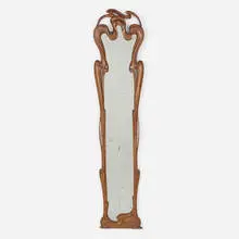 Wall-hanging mirror by attribution Louis Majorelle, c. 1900, walnut, mirrored glass, sold Jul 2025