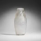 Rock Crystal vase with magnolia blossoms by Tiffany Studios, c. 1906, hand-blown and wheel-carved glass, sold Jul 2025