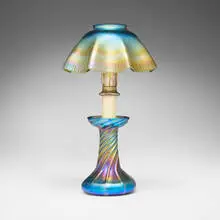 Candle lamp by Tiffany Studios, c. 1900, hand-blown Favrile glass, sold Jul 2025