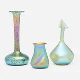 Collection of three vases by Loetz, c. 1898, 1900, hand-blown glass, sold Jul 2025