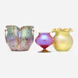 Bohemian, Collection of three vases, c. 1910, hand-blown glass, handwrought metal