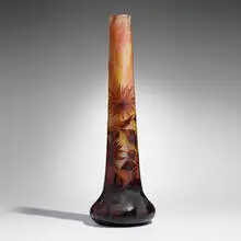Monumental vase with dahlias by Daum, c. 1900, acid-etched and internally decorated cameo glass, sold Jul 2025