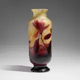 Daum, Fine and Tall vase with magnolia blossoms, c. 1900, acid-etched, wheel-carved, internally-decorated, and martelé cameo glass