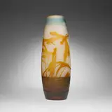 Scenic vase with dragonflies by Galle, c. 1910, acid-etched cameo glass, sold Jul 2025