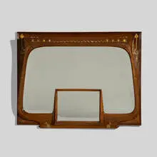 Wall-hanging mirror by Art Nouveau, c. 1900, mahogany, mirrored glass, marble inlay, brass inlay, sold Jul 2025