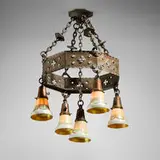 Arts & Crafts, Chandelier with Steuben shades