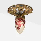 Galle, Ceiling fixture with cherry blossoms, c. 1910, acid-etched and wheel-carved cameo glass, brass