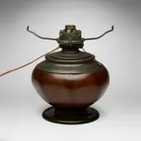 Tiffany Studios, Early lamp base, c. 1900, patinated bronze, Favrile glass