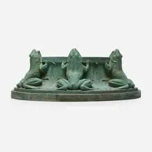 Fountain base with frogs by Roman Bronze Works, c. 1920, patinated bronze, sold Jul 2025